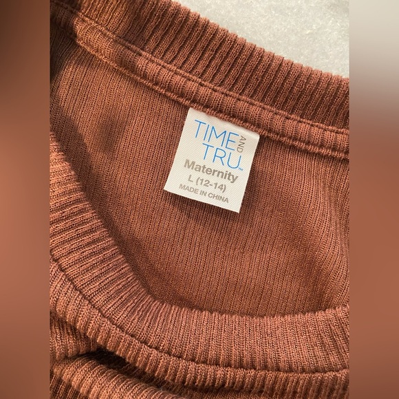 NWT Time & Tru Maternity Size L Brown Ribbed Knit Long Sleeve Maxi Dress - Picture 11 of 12